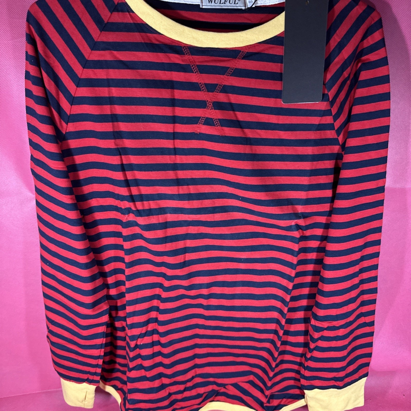 Wulful Womens Striped Long Sleeve Tops Oversized Sweatshirt New Size Small Aa3